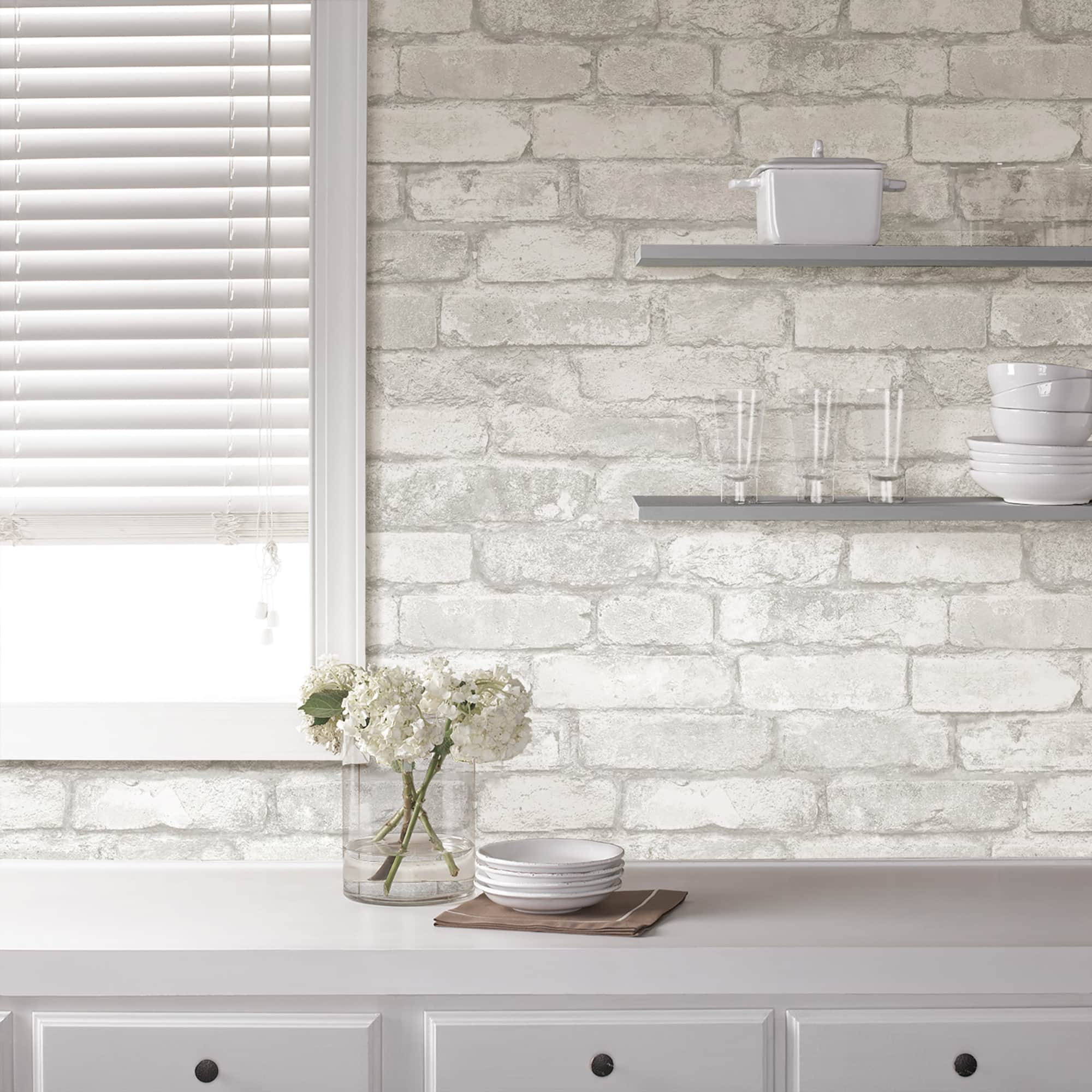 NuWallpaper Gray & White Brick Peel & Stick Wallpaper
